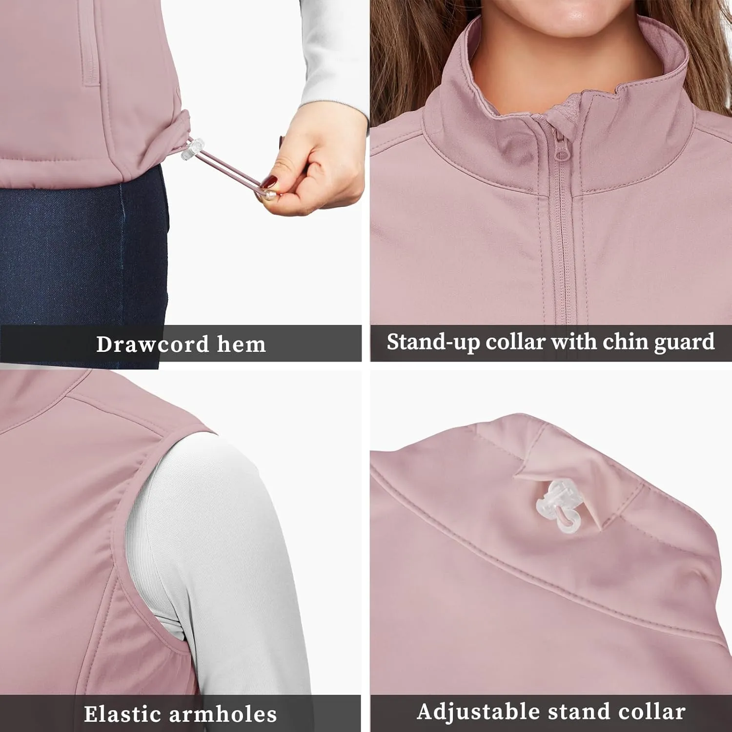 33,000ft Women's Running Vest Fleece Lined Zip Up Windproof Lightweight Softshell Vests Outerwear for Golf Hiking Sports