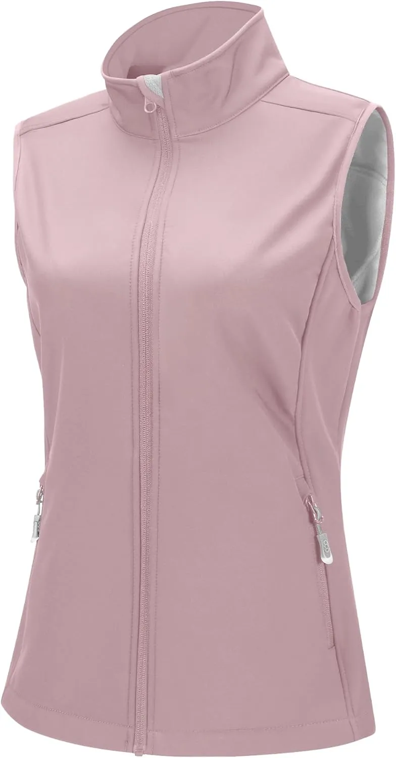33,000ft Women's Running Vest Fleece Lined Zip Up Windproof Lightweight Softshell Vests Outerwear for Golf Hiking Sports