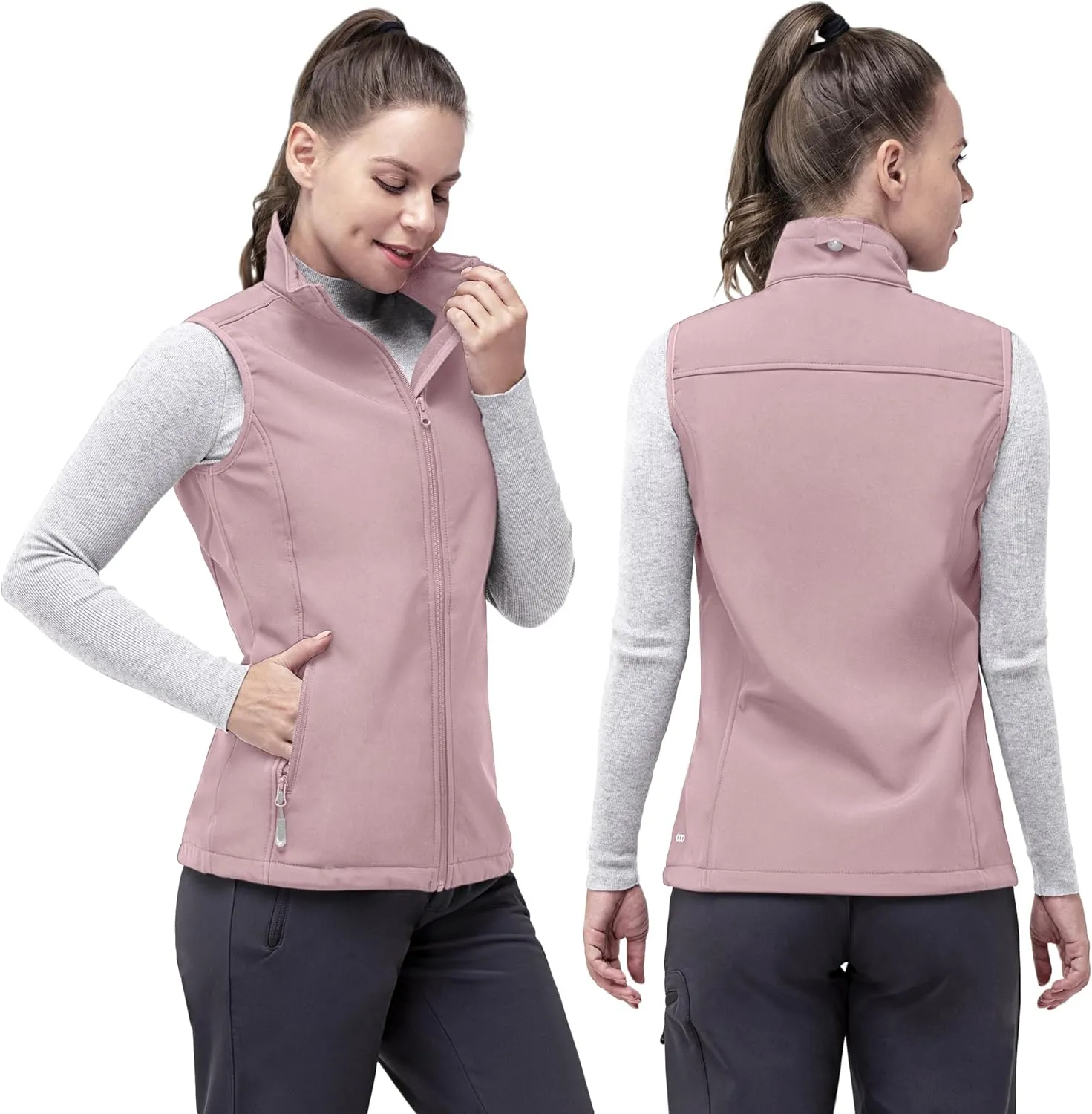 33,000ft Women's Running Vest Fleece Lined Zip Up Windproof Lightweight Softshell Vests Outerwear for Golf Hiking Sports