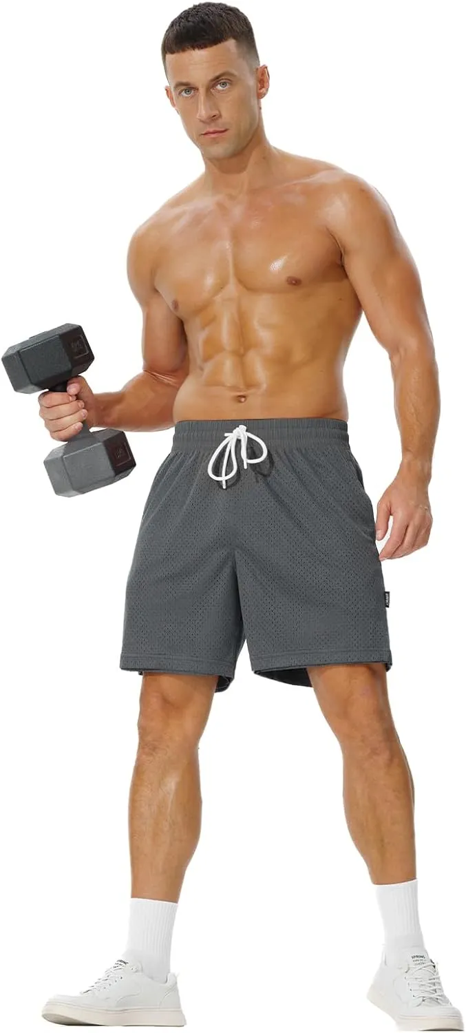 AIMPACT 7" Mens Mesh Shorts Athletic Basketball Shorts Double Layer Gym Workout Shorts with Pocket Drawstring Breathable