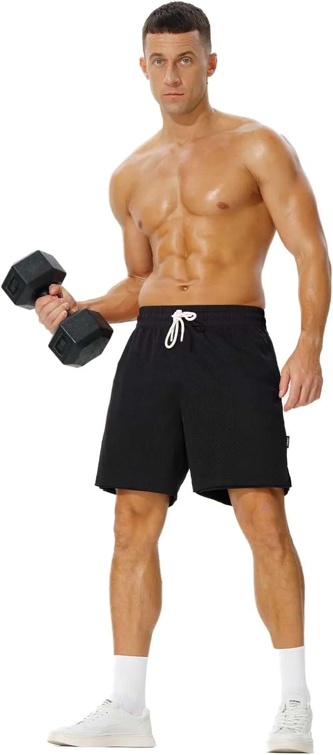 AIMPACT 7" Mens Mesh Shorts Athletic Basketball Shorts Double Layer Gym Workout Shorts with Pocket Drawstring Breathable