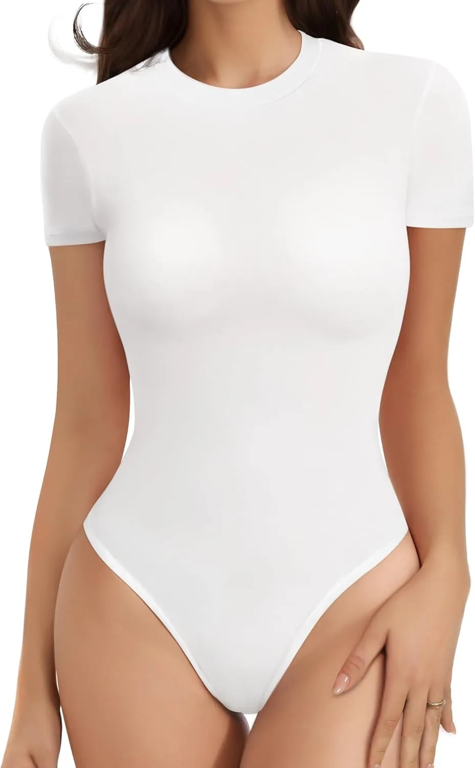 Bodysuits for Womens Crew Neck Short Sleeve Body Suits Going Out Outfits Summer Baisc Leotards Tops Onesie Shirts