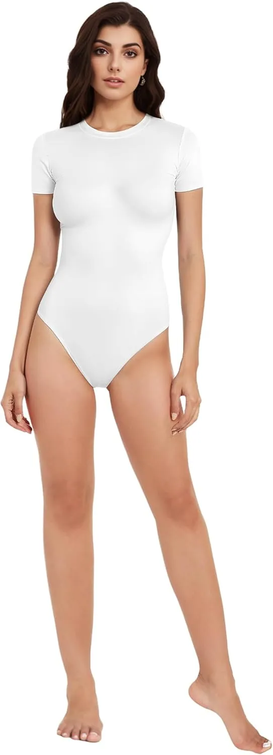 Bodysuits for Womens Crew Neck Short Sleeve Body Suits Going Out Outfits Summer Baisc Leotards Tops Onesie Shirts