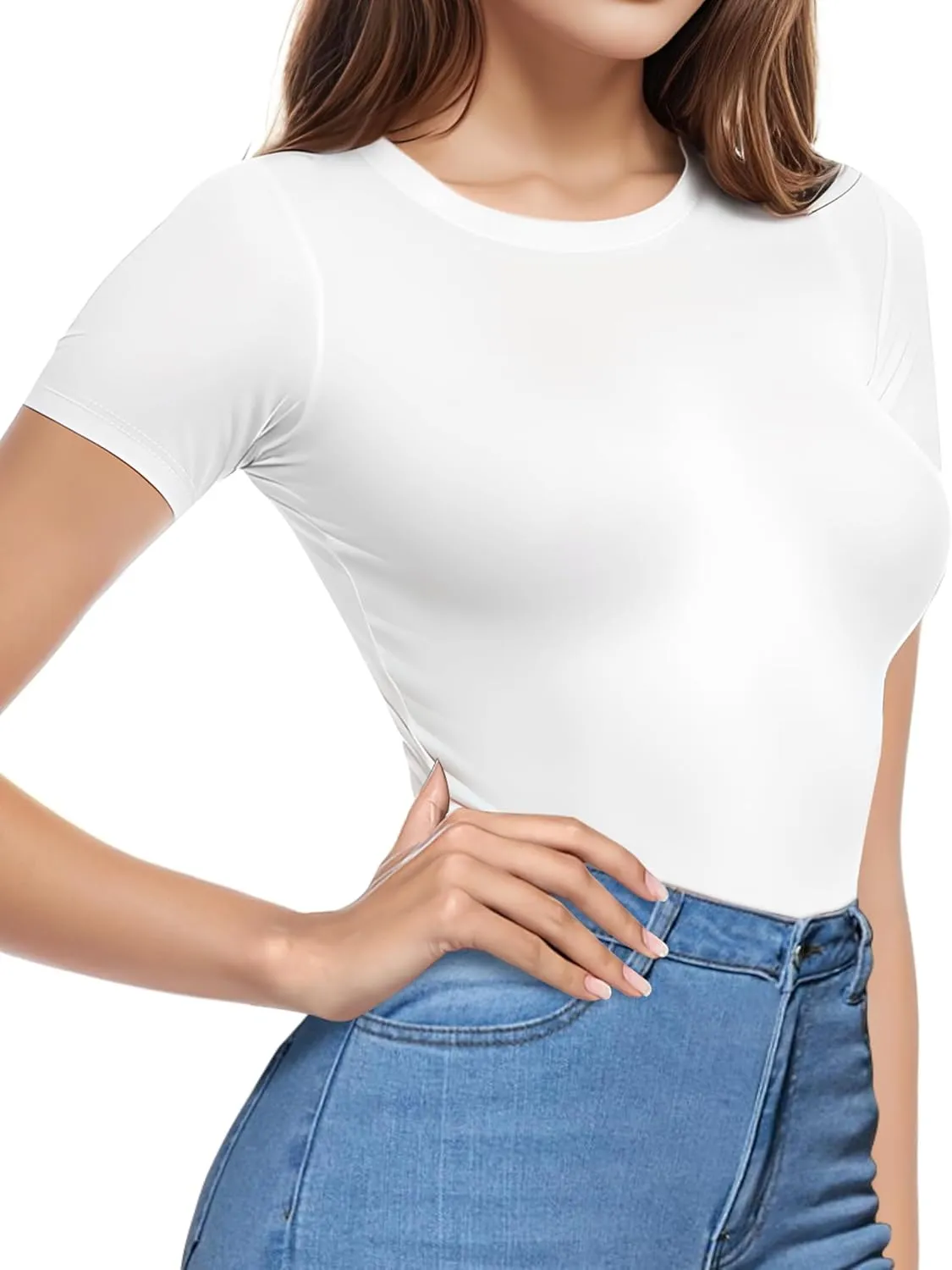 Bodysuits for Womens Crew Neck Short Sleeve Body Suits Going Out Outfits Summer Baisc Leotards Tops Onesie Shirts