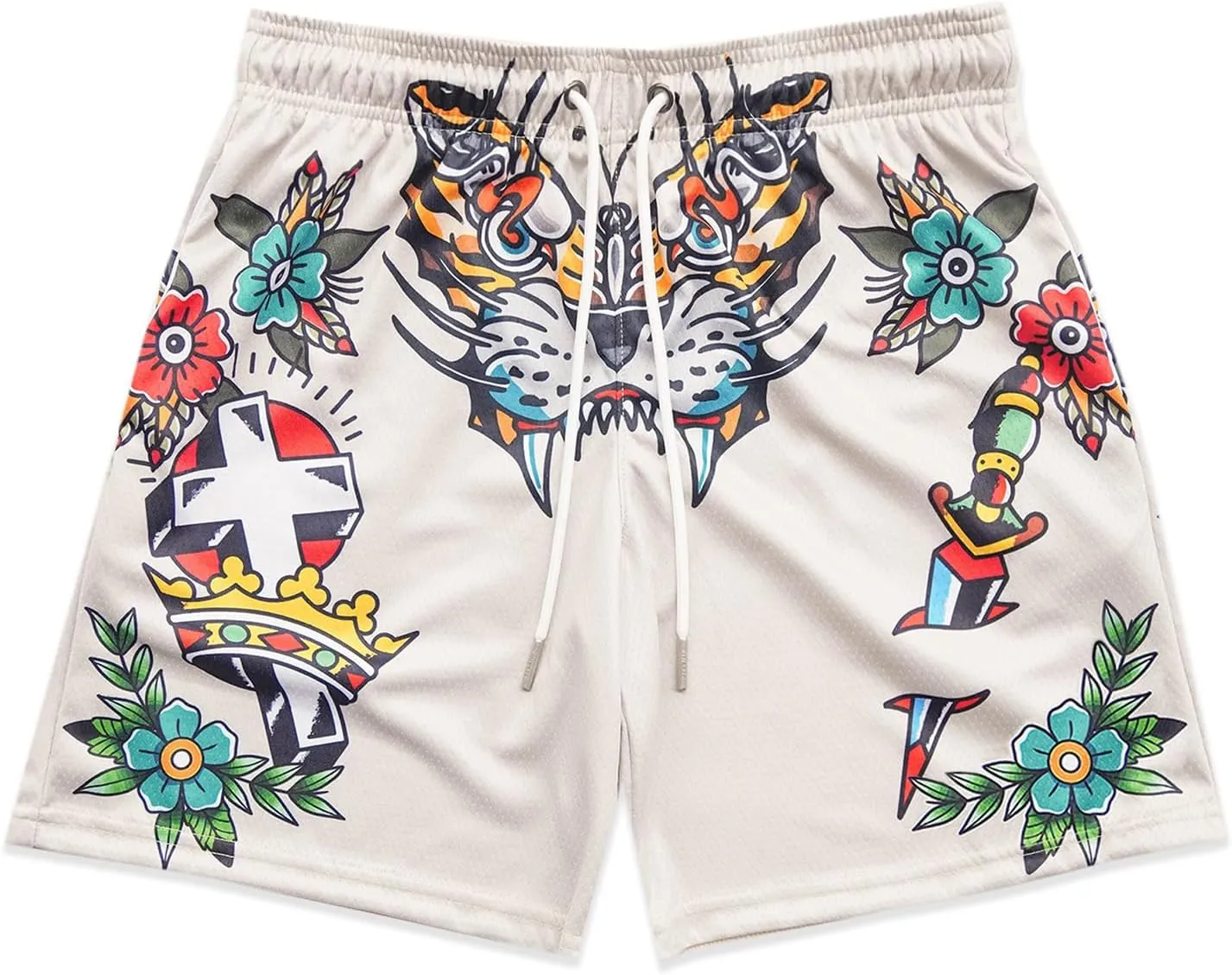 BOOMLEMON Mens Mesh Graphic Print Shorts Summer Basketball Running Shorts Retro Casual Cool Streetwear Short Pants