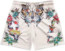 BOOMLEMON Mens Mesh Graphic Print Shorts Summer Basketball Running Shorts Retro Casual Cool Streetwear Short Pants
