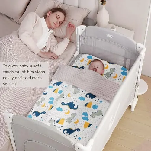 BQUBO Baby Blankets Unisex Boys Girls Nursery Soft Double Layer Printed Bed Throws with Dotted Fleece Blankets for Newborns Toddler Bed Blanket Stroller Crib Shower Gift Cartoon Dinosaurs 40 * 30 Inch