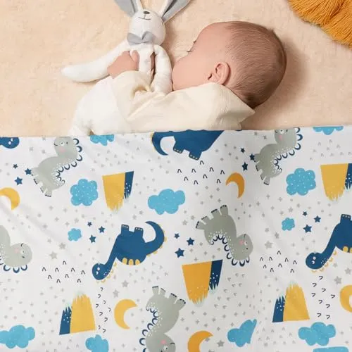 BQUBO Baby Blankets Unisex Boys Girls Nursery Soft Double Layer Printed Bed Throws with Dotted Fleece Blankets for Newborns Toddler Bed Blanket Stroller Crib Shower Gift Cartoon Dinosaurs 40 * 30 Inch