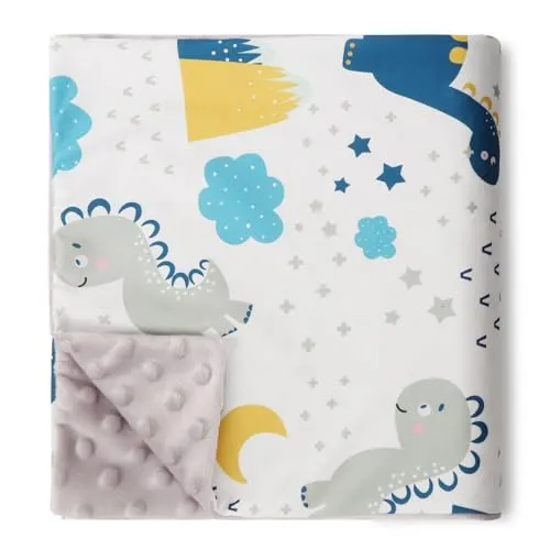 BQUBO Baby Blankets Unisex Boys Girls Nursery Soft Double Layer Printed Bed Throws with Dotted Fleece Blankets for Newborns Toddler Bed Blanket Stroller Crib Shower Gift Cartoon Dinosaurs 40 * 30 Inch