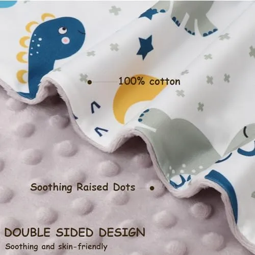 BQUBO Baby Blankets Unisex Boys Girls Nursery Soft Double Layer Printed Bed Throws with Dotted Fleece Blankets for Newborns Toddler Bed Blanket Stroller Crib Shower Gift Cartoon Dinosaurs 40 * 30 Inch