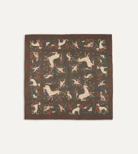 Brown Unicorn Print Wool-Silk Square Scarf