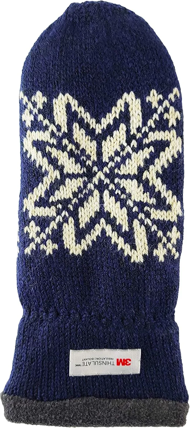 BRUCERIVER Mens Snowflake Knit Mittens with Warm Thinsulate Fleece Lining