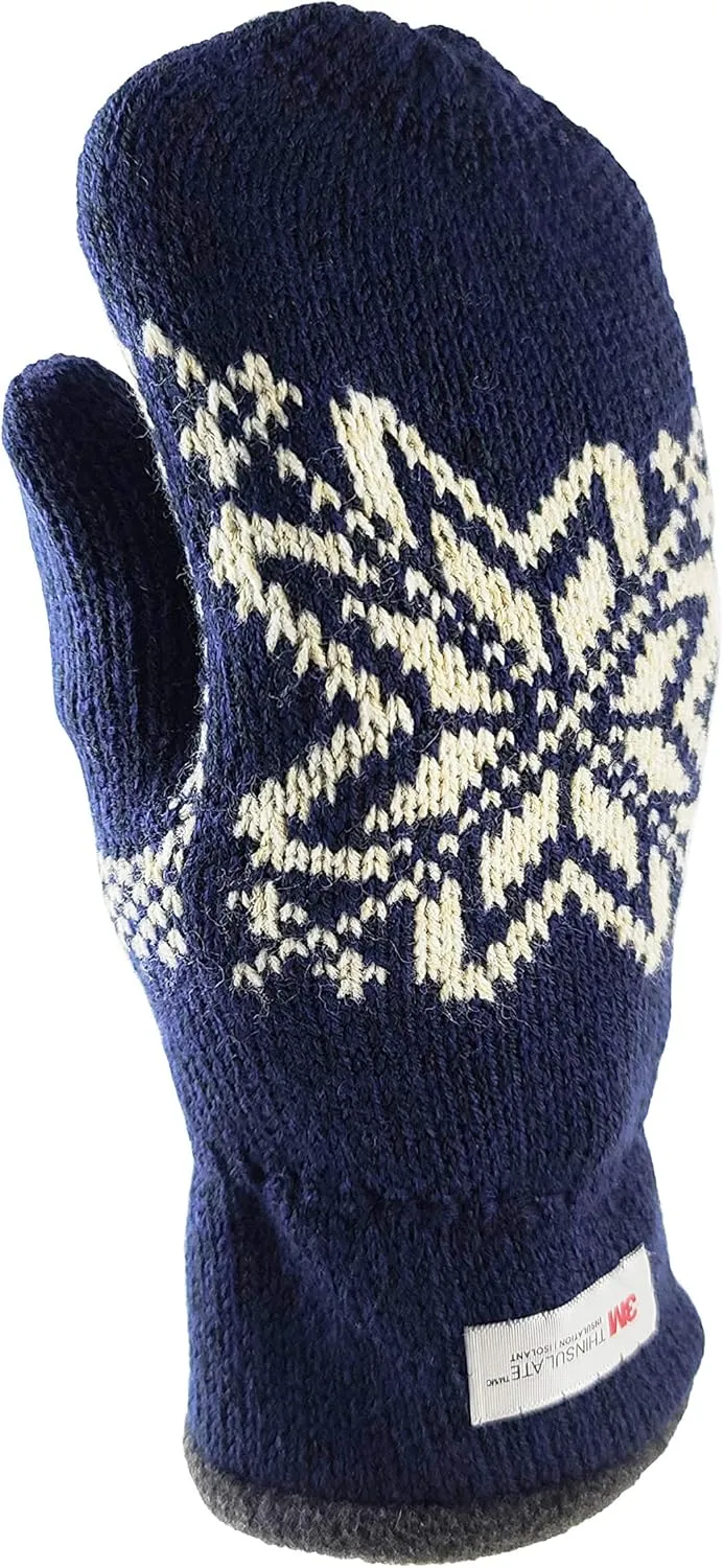 BRUCERIVER Mens Snowflake Knit Mittens with Warm Thinsulate Fleece Lining