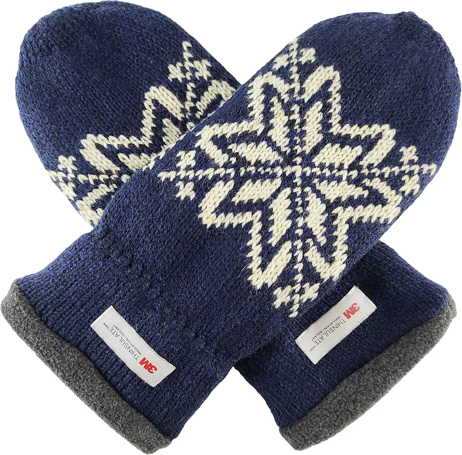 BRUCERIVER Mens Snowflake Knit Mittens with Warm Thinsulate Fleece Lining