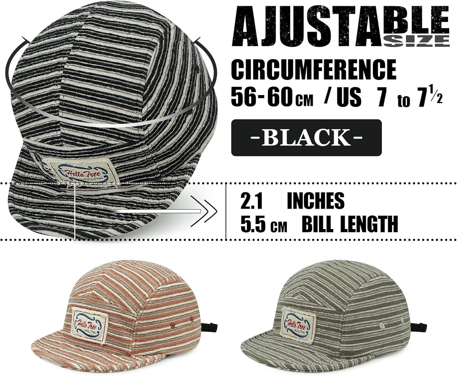 Croogo Short Brim 5 Panel Hat Vintage Striped Style Unisex Baseball Cap with Flat Bill Unstructured Low Profile Hat