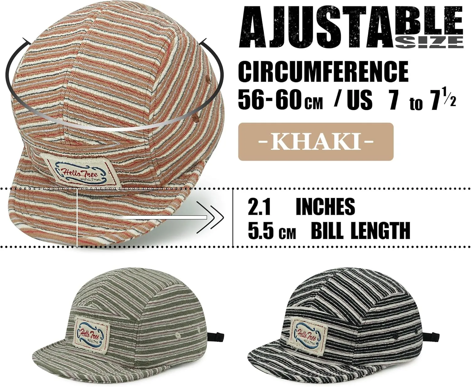 Croogo Short Brim 5 Panel Hat Vintage Striped Style Unisex Baseball Cap with Flat Bill Unstructured Low Profile Hat