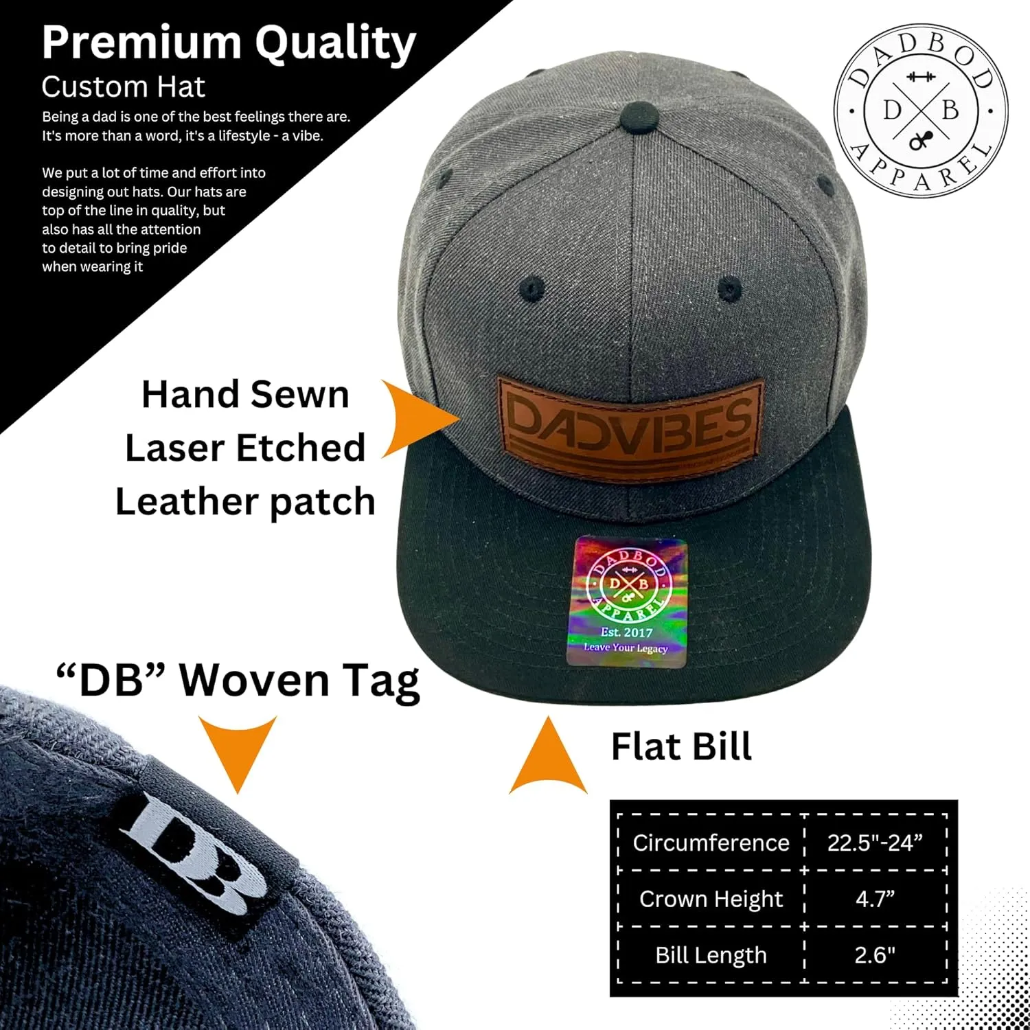DadVibes Dad Hat - Snapback Baseball Cap Mens Leather Patch