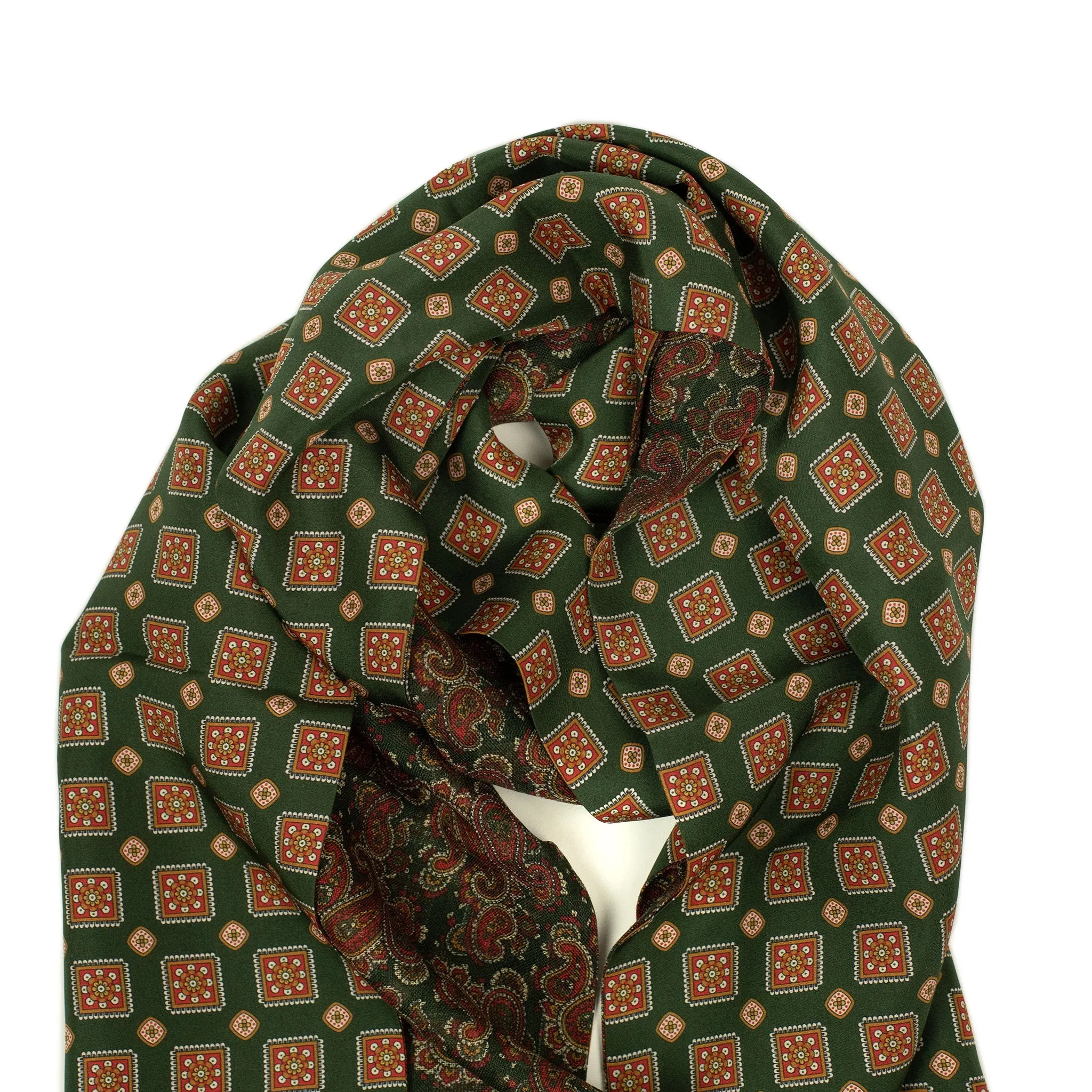 Double-sided silk foulard scarf in green