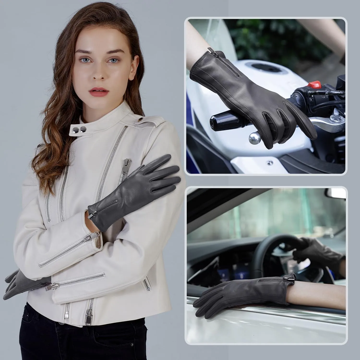 FIORETTO Womens Genuine Leather Gloves with Wool Lined Touchscreen Sheepskin Winter Warm Gloves W23006
