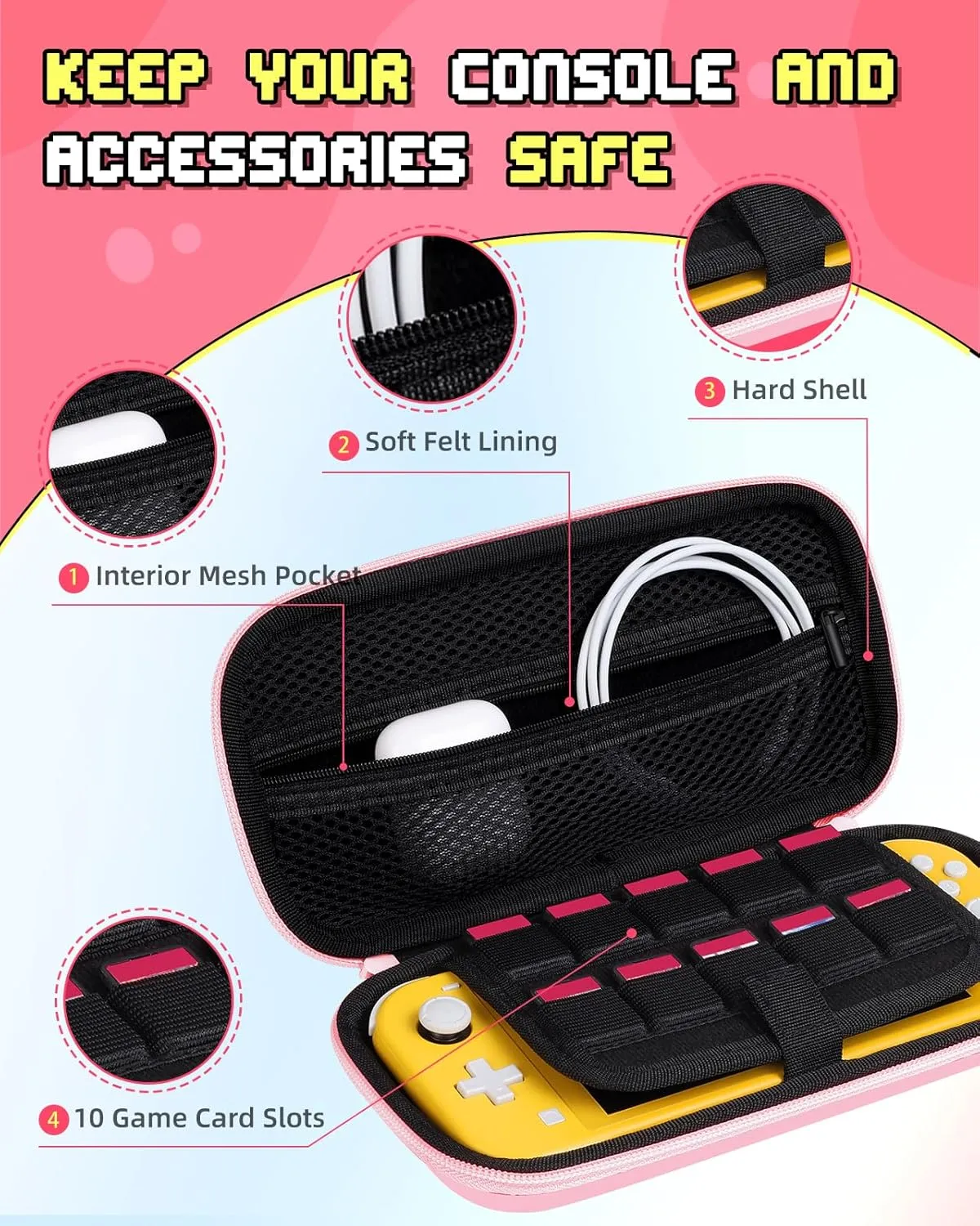 GKV for Nintendo Switch Lite 2019 Carrying Case - Cute Travel Carry Cases for Teen Boys Girls Funny Cartoon Portable Hard Shell Covers Pouch Storage Bag for Nintendo Accessories, Phone Skull