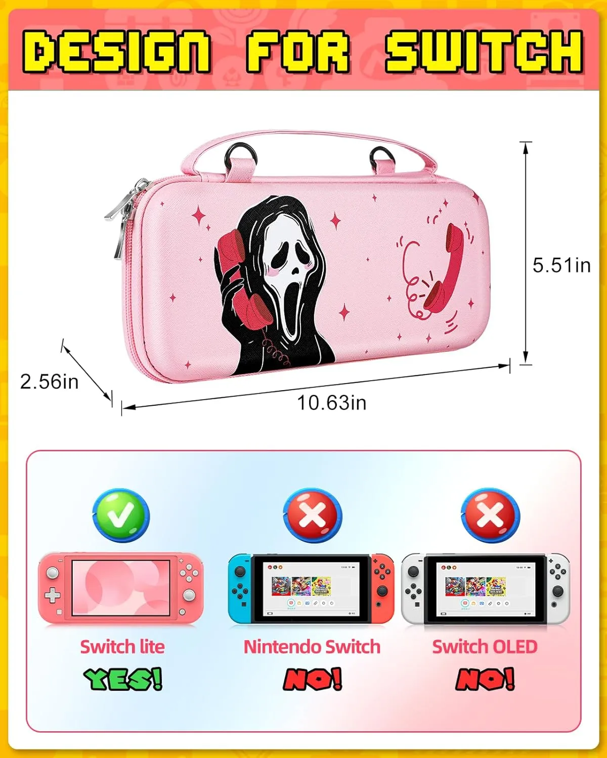 GKV for Nintendo Switch Lite 2019 Carrying Case - Cute Travel Carry Cases for Teen Boys Girls Funny Cartoon Portable Hard Shell Covers Pouch Storage Bag for Nintendo Accessories, Phone Skull