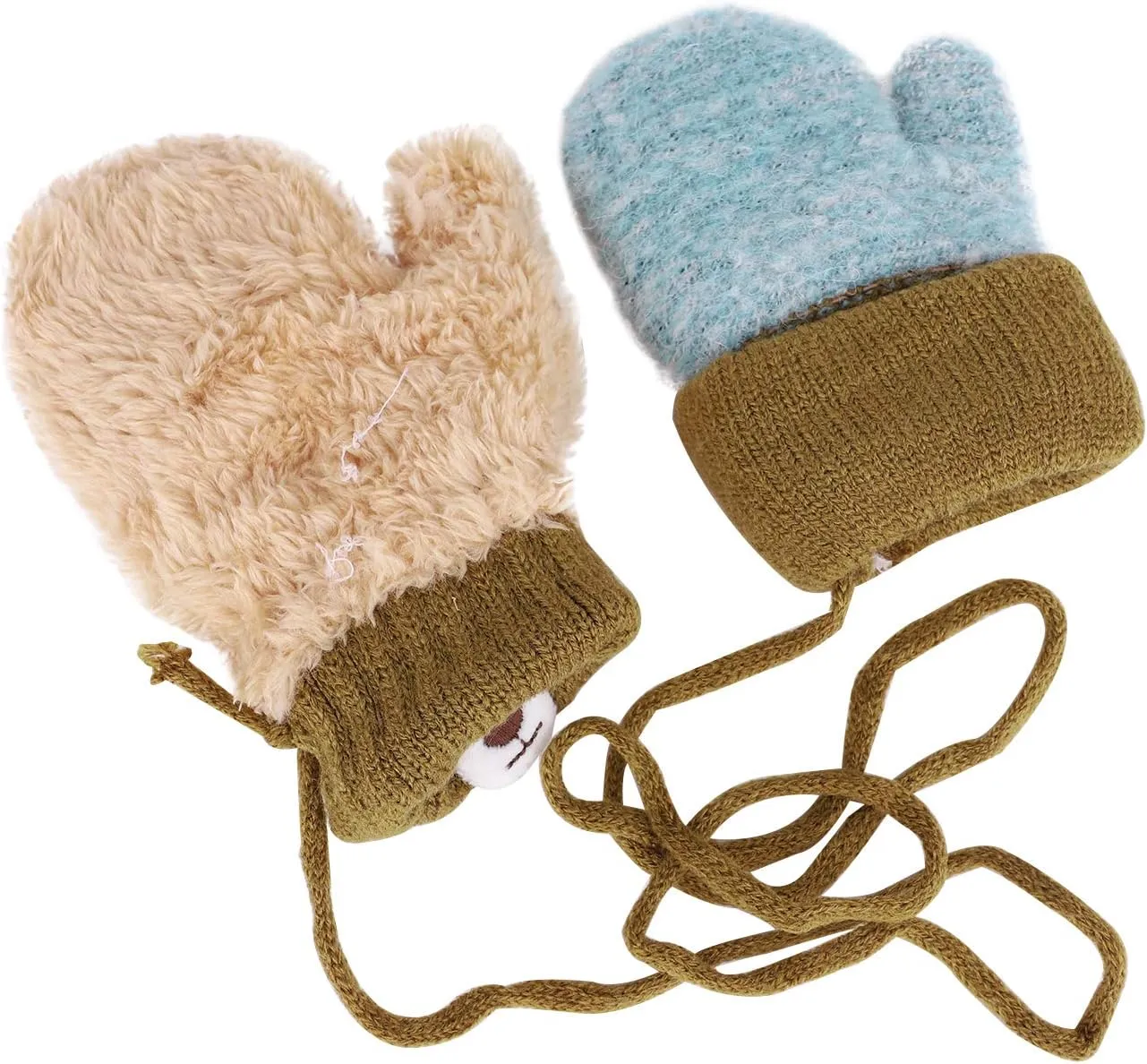 Greenery-GRE Kids Toddler Mittens with String Cartoon Winter Knit Warm Fleece Lined Snow Gloves for Baby Girls Boys 0-6 Y