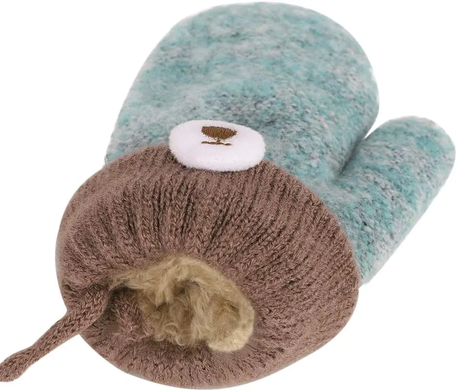 Greenery-GRE Kids Toddler Mittens with String Cartoon Winter Knit Warm Fleece Lined Snow Gloves for Baby Girls Boys 0-6 Y