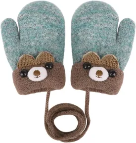 Greenery-GRE Kids Toddler Mittens with String Cartoon Winter Knit Warm Fleece Lined Snow Gloves for Baby Girls Boys 0-6 Y