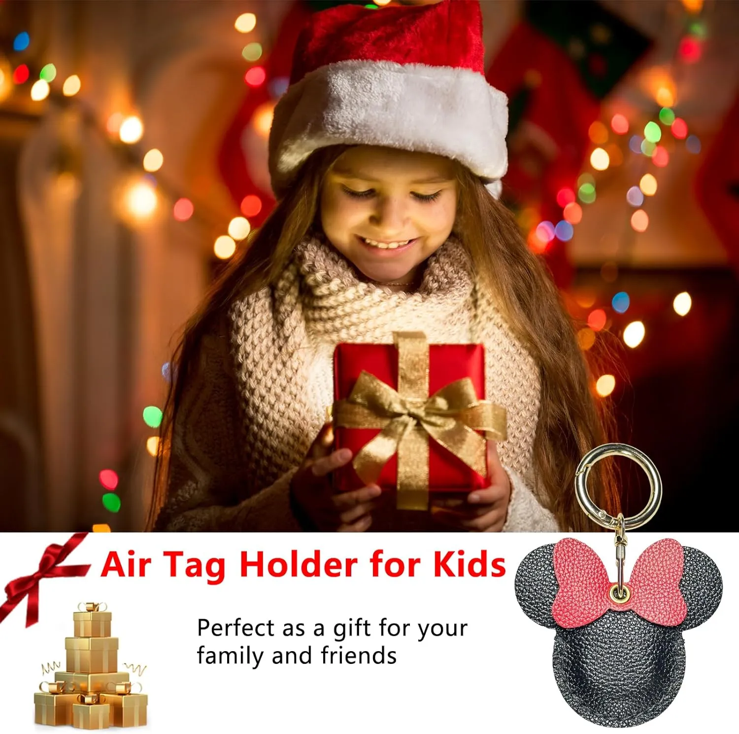 Handmade Genuine Leather Air Tag Holder - Cute Cartoon Keychain for Kids, Pets & Luggage, Durable Anti-Scratch Cover with Hidden Tracker Design, Gift-Ready Black (Compatible with Apple Air Tag)