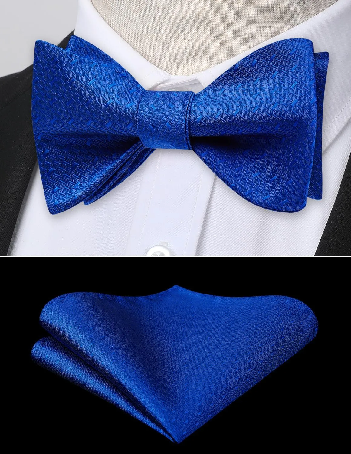 HISDERN Bow Ties for Men Striped Bowties Men's Self Tie Bowtie Handkerchief Formal Tuxedo Wedding Bowties and Pocket Square