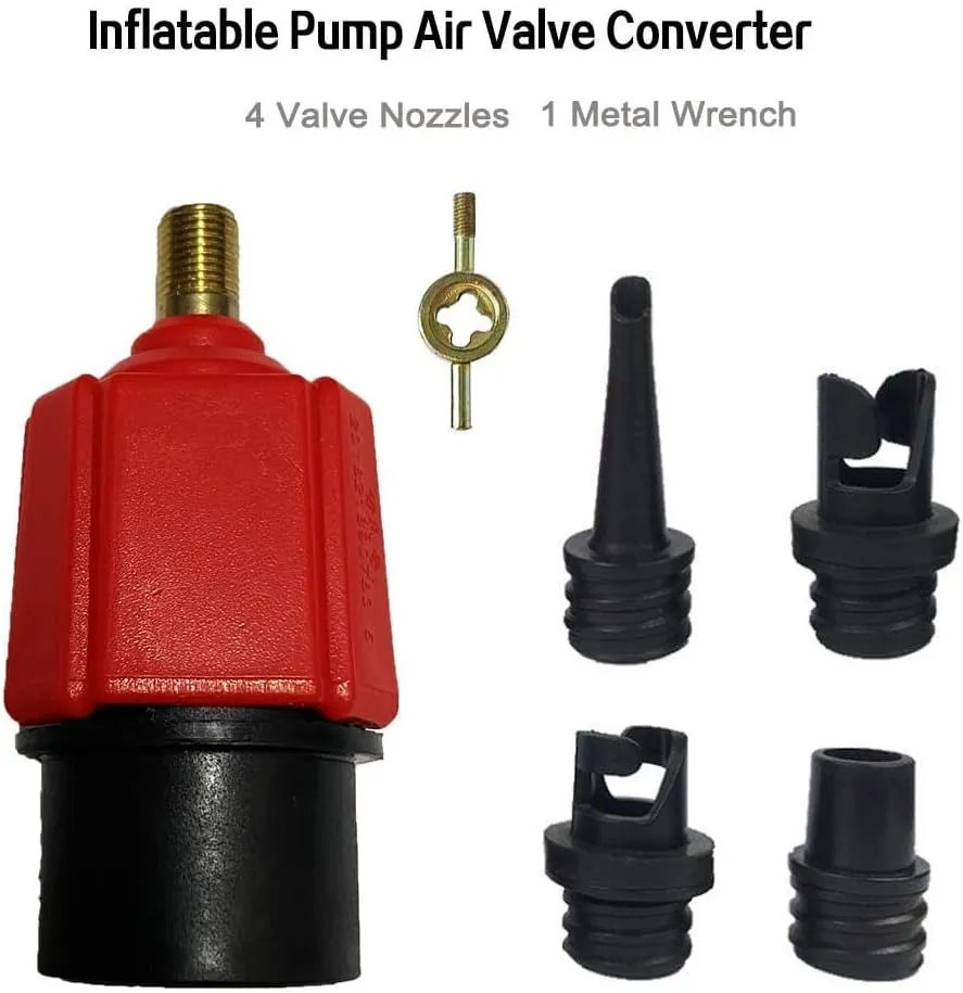 Inflatable SUP Pump Adaptor Compressor Paddle Board Pump Adapter, Multifunction SUP Valve Adapter with 4 Air Valve Nozzles for Inflatable Boat, Stand Up Paddle Board, Inflatable Bed, Dinghy