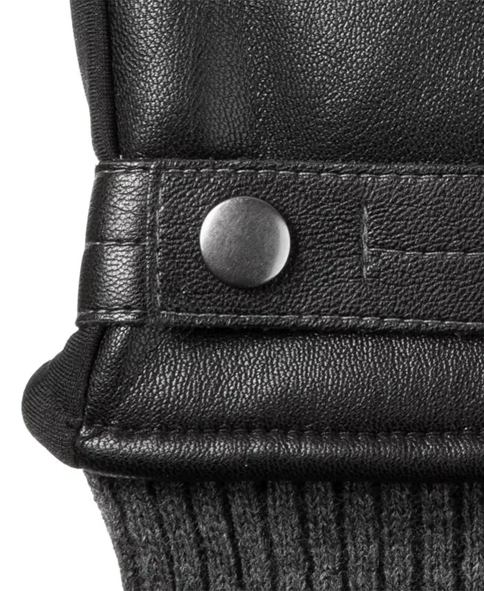Isotoner Signature Men's Faux-Leather Sleekheat Gloves Black Size Large