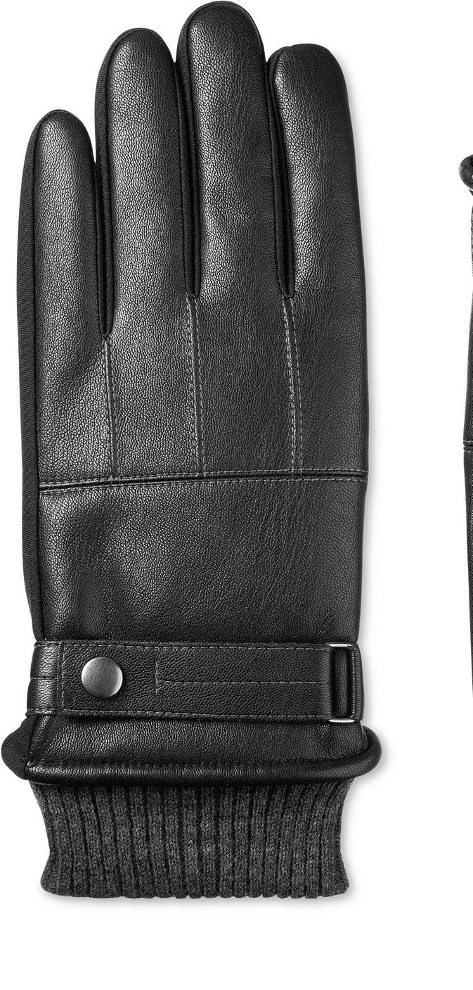 Isotoner Signature Men's Faux-Leather Sleekheat Gloves Black Size Large