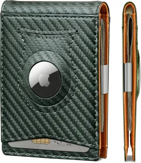 KS Mens Wallet Gift Airtag or Standard Use,Slim Front Pocket Leather Wallet Money Clip 11 cards RFID Blocking