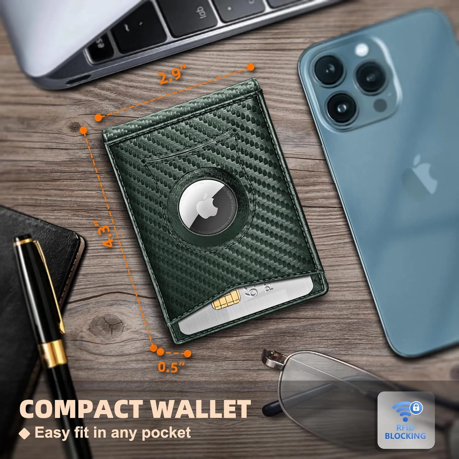 KS Mens Wallet Gift Airtag or Standard Use,Slim Front Pocket Leather Wallet Money Clip 11 cards RFID Blocking