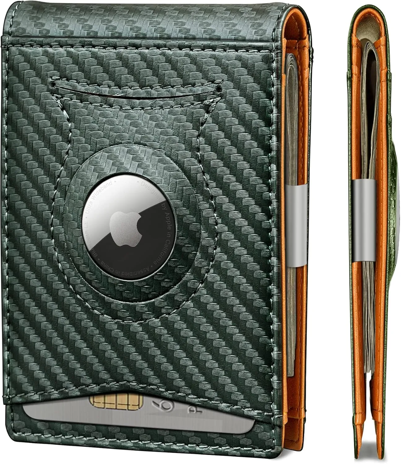 KS Mens Wallet Gift Airtag or Standard Use,Slim Front Pocket Leather Wallet Money Clip 11 cards RFID Blocking