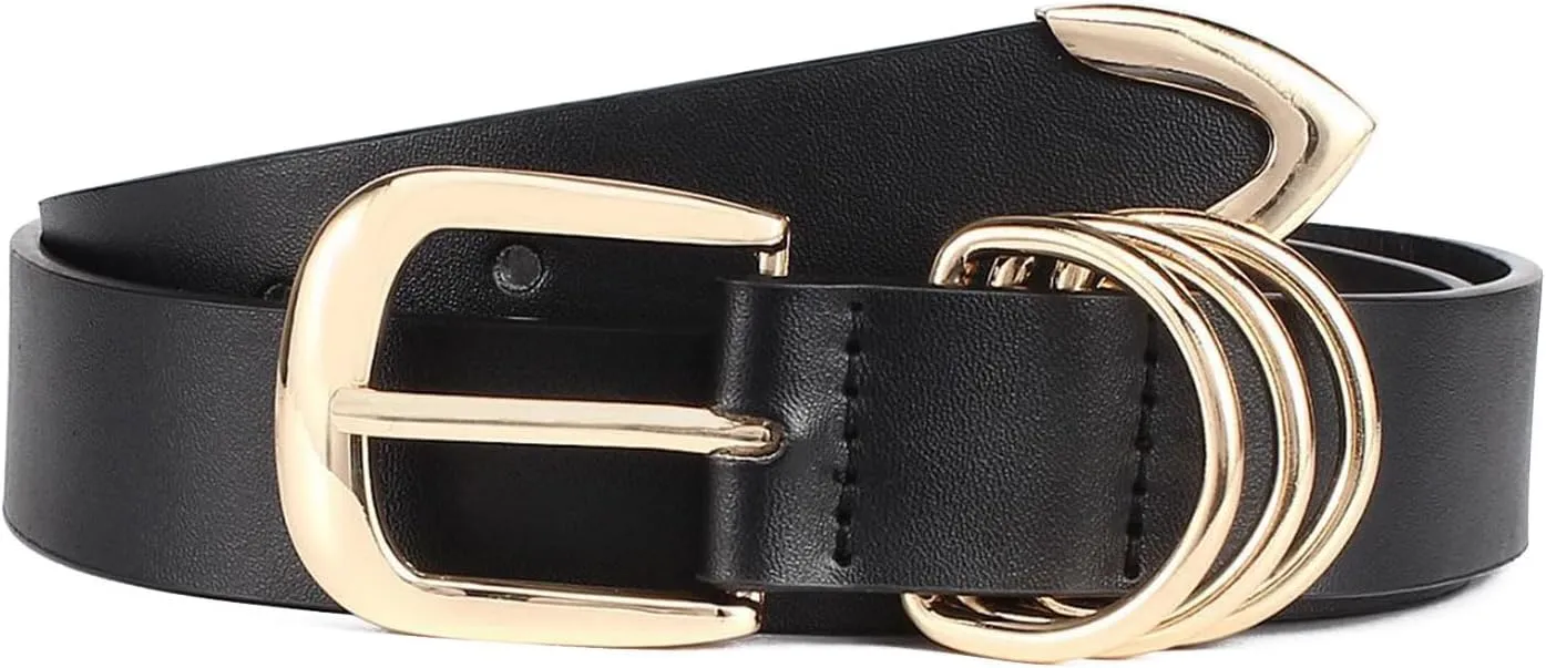 Long Keeper Women Leather Belt Fashion Ladies Waist Belt for Pants Jeans Dresses With Gold Buckle Vegan Leather Casual Belt