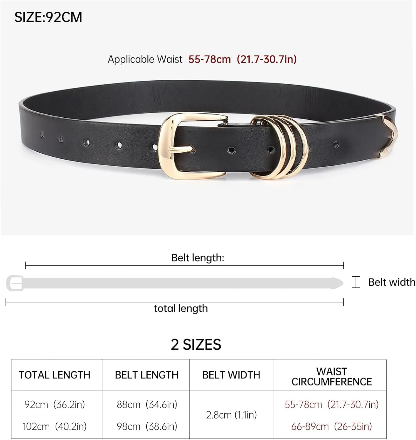 Long Keeper Women Leather Belt Fashion Ladies Waist Belt for Pants Jeans Dresses With Gold Buckle Vegan Leather Casual Belt