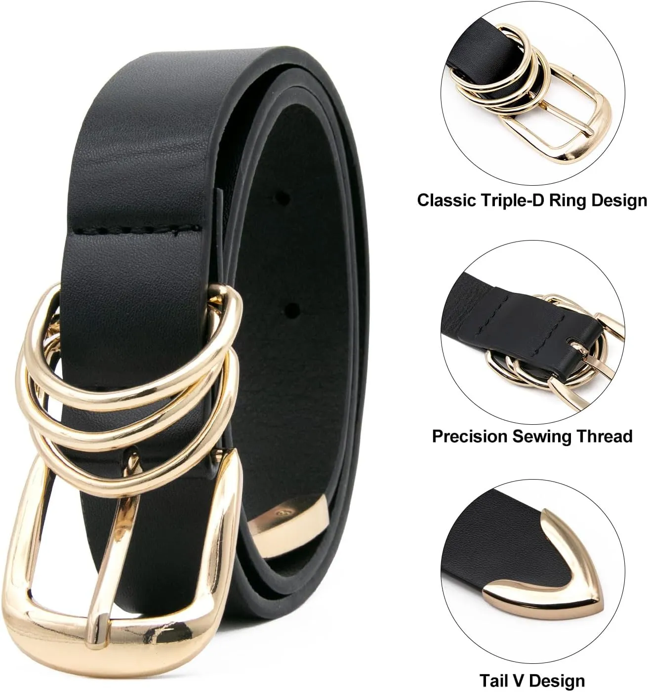 Long Keeper Women Leather Belt Fashion Ladies Waist Belt for Pants Jeans Dresses With Gold Buckle Vegan Leather Casual Belt