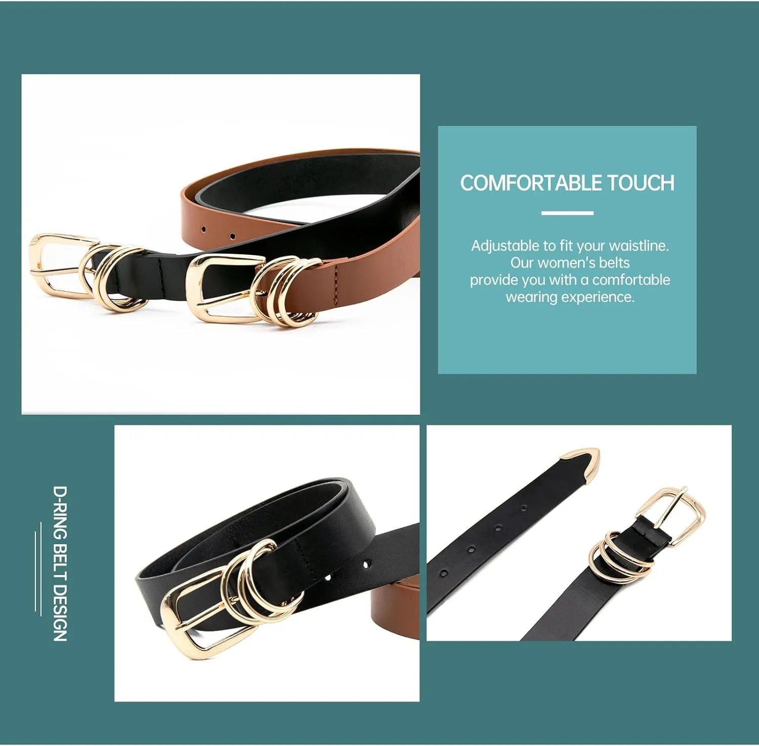 Long Keeper Women Leather Belt Fashion Ladies Waist Belt for Pants Jeans Dresses With Gold Buckle Vegan Leather Casual Belt