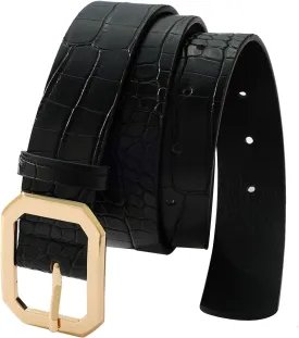 Long Keeper Women Leather Belt - Ladies Waist Belt for Pants Jeans Dresses With Square Buckle Soft Vegan Leather Casual Belt