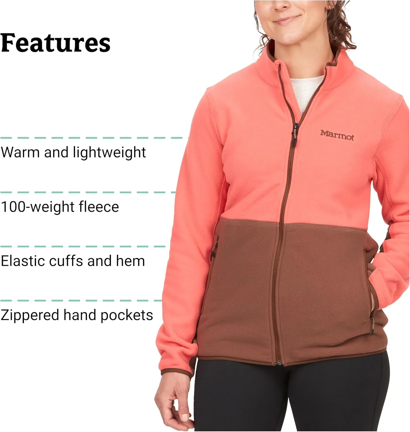 MARMOT Women's Rocklin Full-Zip Jacket - Classic, Warm, Lightweight 100-Weight Fleece Layer