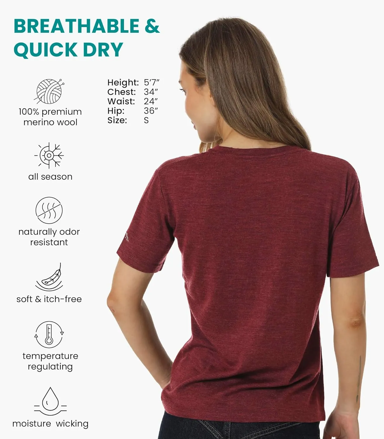 Merino.tech Merino Wool T Shirt Women - 100% Merino Wool Base Layer Women Short Sleeve Moisture-Wicking Tee and Hiking Socks