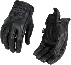 Milwaukee Leather Men's Black Leather Reflective Skull Motorcycle Hand Gloves W/Gel Padded Palm MG7570
