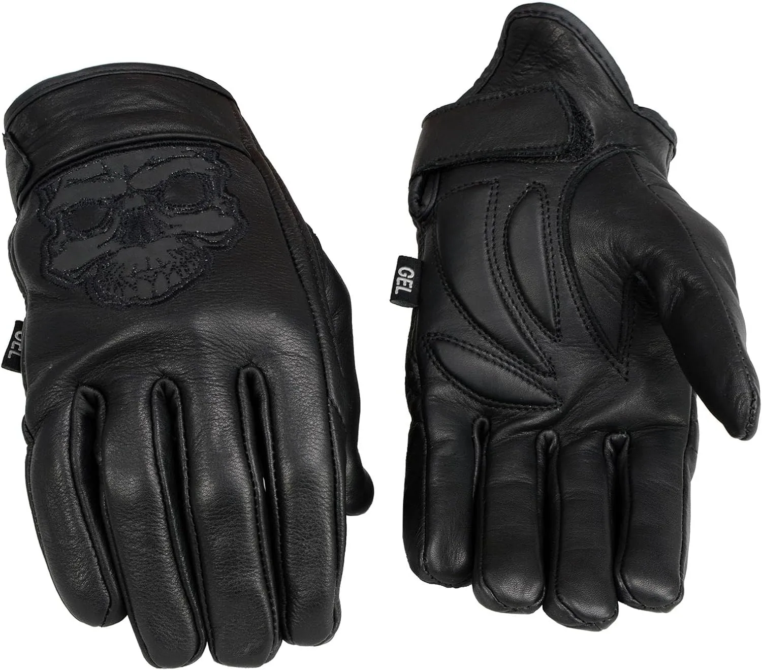 Milwaukee Leather Men's Black Leather Reflective Skull Motorcycle Hand Gloves W/Gel Padded Palm MG7570