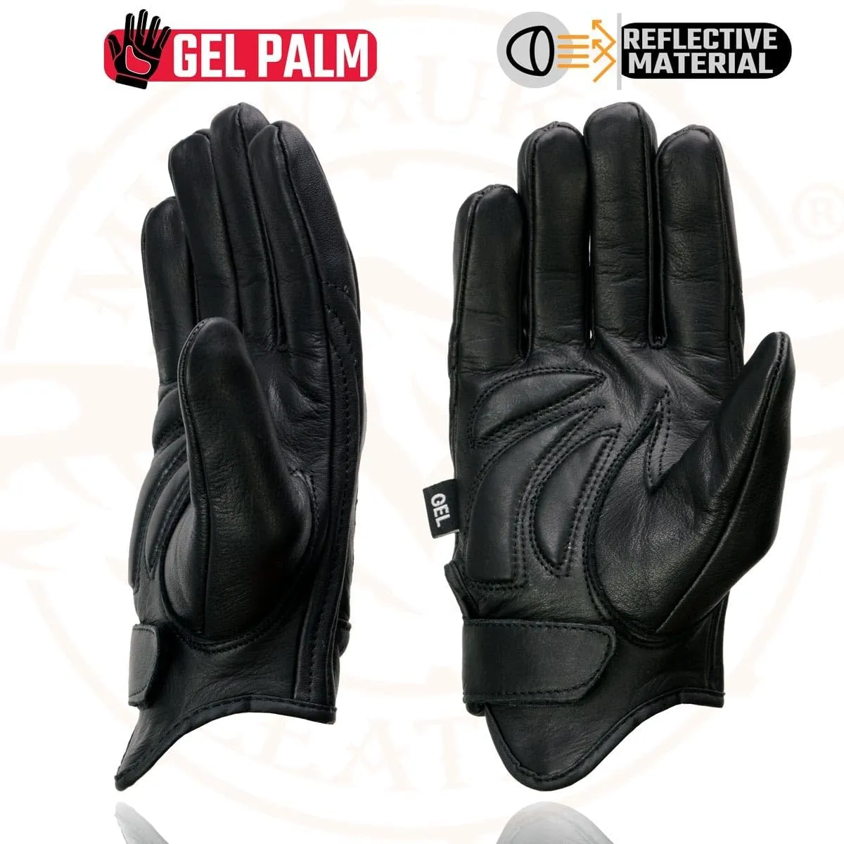 Milwaukee Leather Men's Black Leather Reflective Skull Motorcycle Hand Gloves W/Gel Padded Palm MG7570