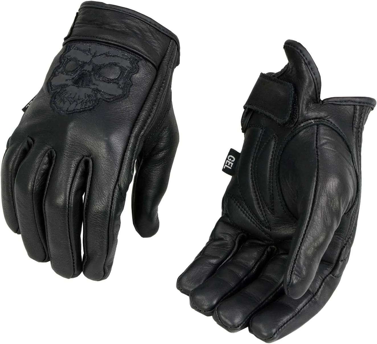 Milwaukee Leather Men's Black Leather Reflective Skull Motorcycle Hand Gloves W/Gel Padded Palm MG7570