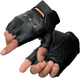Milwaukee Leather SH216 Men's Black Leather Gel Padded Palm Fingerless Motorcycle Hand Gloves W/Breathable Open Knuckle