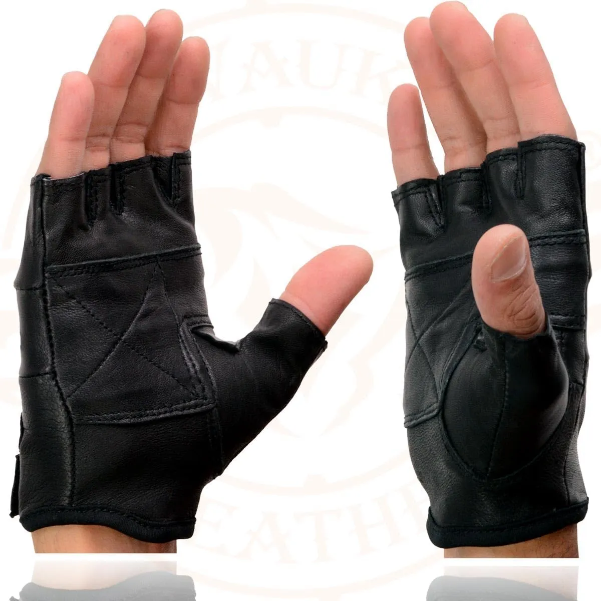 Milwaukee Leather SH216 Men's Black Leather Gel Padded Palm Fingerless Motorcycle Hand Gloves W/Breathable Open Knuckle