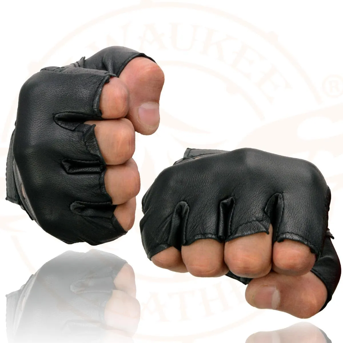 Milwaukee Leather SH216 Men's Black Leather Gel Padded Palm Fingerless Motorcycle Hand Gloves W/Breathable Open Knuckle